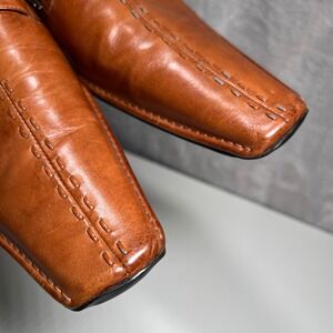 ZOTA Mens Tan Leather Square Toe Lace Up Dress Shoes Size 9.5